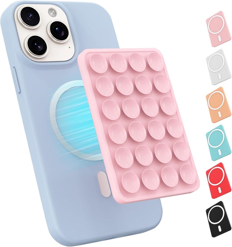 OPOM Magnetic Suction Phone Mount for MagSafe Case,Silicone Sticky Phone Grip Holder for iPhone,Removable Hands-Free Selfie/Video for TikTok & Instagram Influencer/Creator (Light Pink) - Image 1